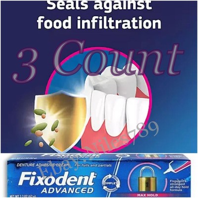 3 Packs Fixodent Advanced Max Hold Denture Adhesive Cream Strongest All Day Hold