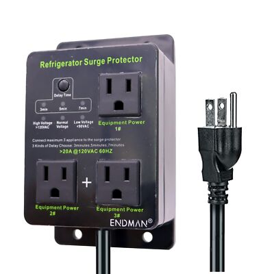 ENDMAN Refrigerator Surge Protector Three Outlet Voltage for Green 