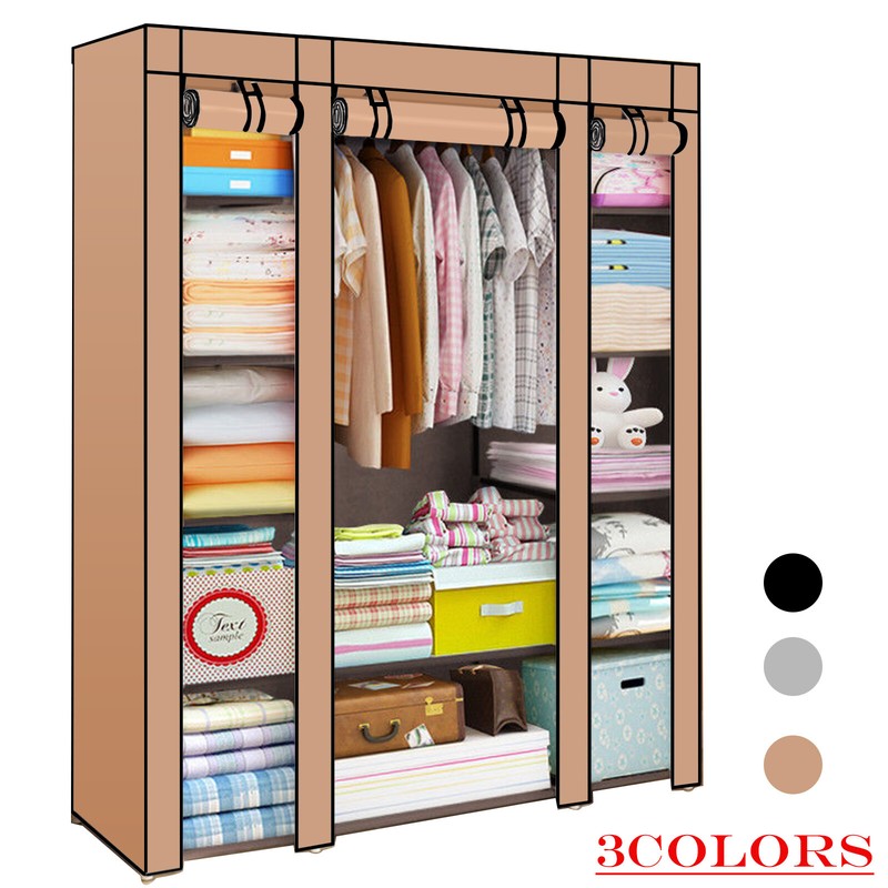 Large Fabric Bedroom Wardrobe W Hanging Rail Shelving Clothes