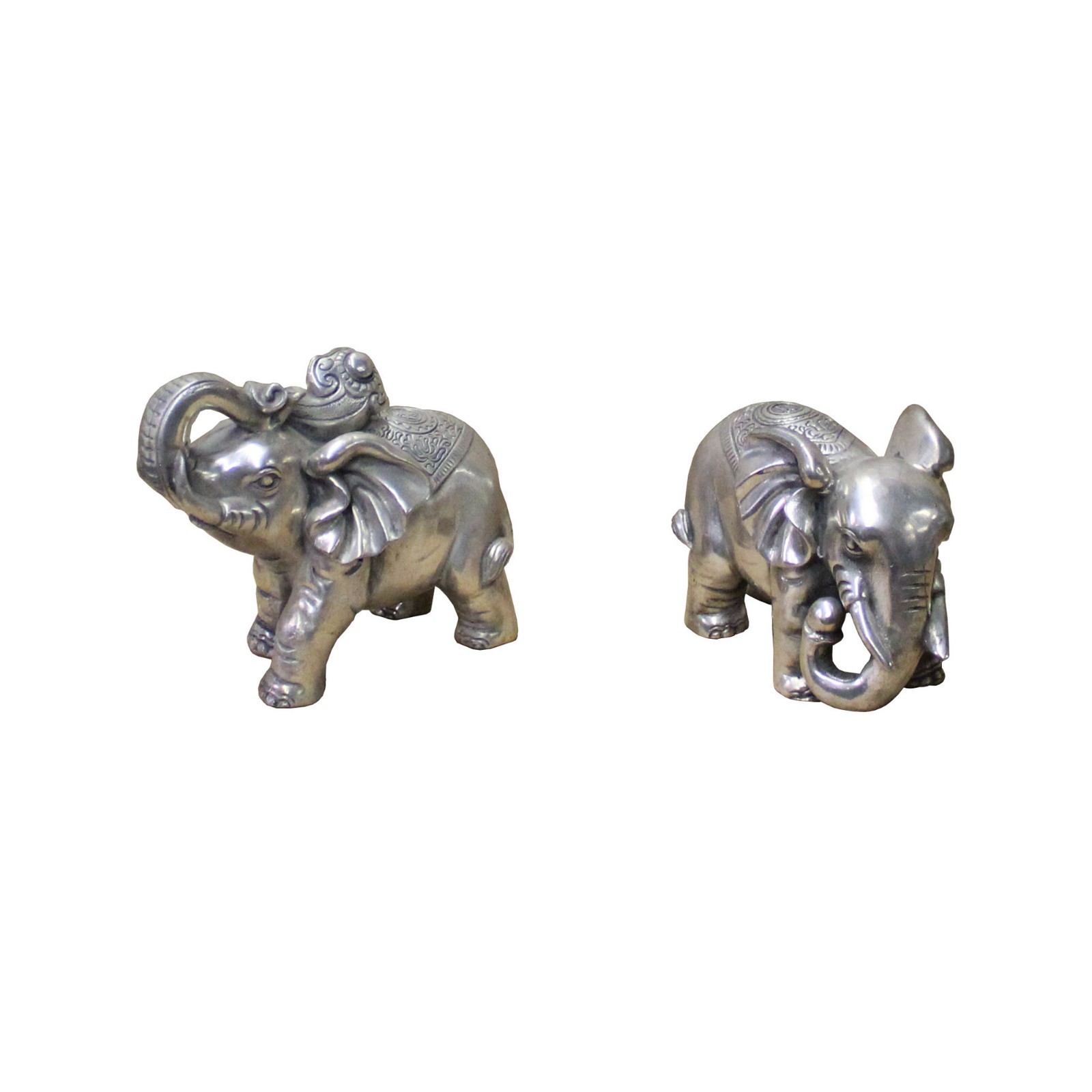 Chinese Pair Silver Color Mixed Metal Elephant Decor Figures cs4434S Chinese Pair Silver Color Mixed Metal Elephant Decor Figures cs4434S