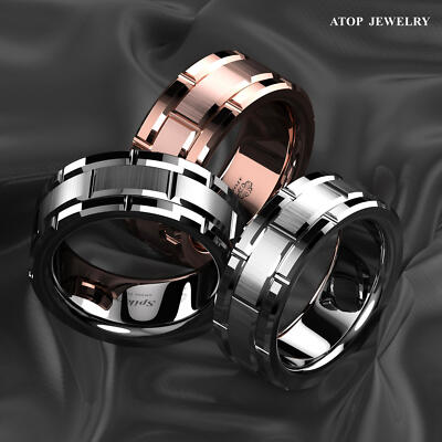 ATOP 8mm Tungsten Carbide Ring Rose Gold Black Silver for Mens Wedding Bands