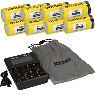 Set 8x Batería Patona CR123A + Cargador Xtar VC4 Li-Ion NiMH