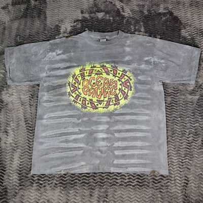 Vintage Ocean Pacific Shirt Mens XL Gray Neon Tie Dye Distressed Made In USA 90s