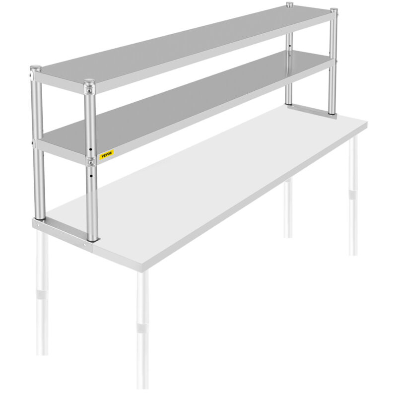 VEVOR Stainless Steel Commercial Wide Double Overshelf 72"X 12" for Prep Table