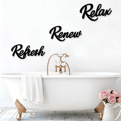 TONIFUL 3 Pieces Bathroom Decor Felt Bathroom Sign Relax Renew Refresh Sign,Wall