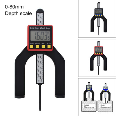 0-80mm LCD Digital Depth Gauge Meter Woodworking Height Gauges Calipers Measure