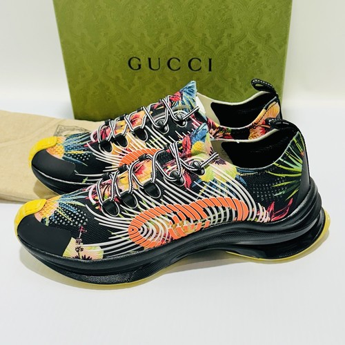 Pre-owned Gucci Run Knit Low Top Sneaker Black Floral Print Shoes Us 10.5 $920 In Multicolor