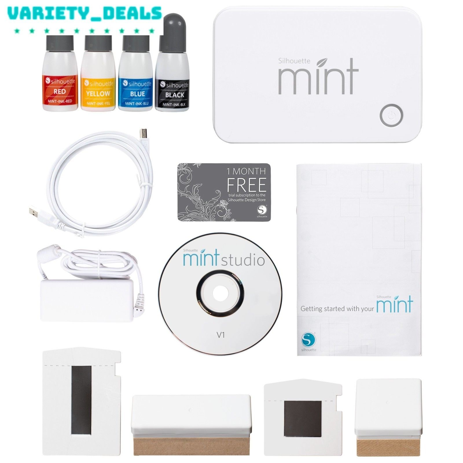 Silhouette Mint Custom Stamp Maker Bundle Kit 4 Ink Bottles Brand New