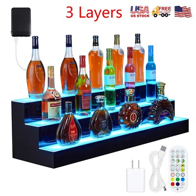 3 Layers Acrylic LED Lighted Bar Shelf Display Wine Racks 60'' With App Control