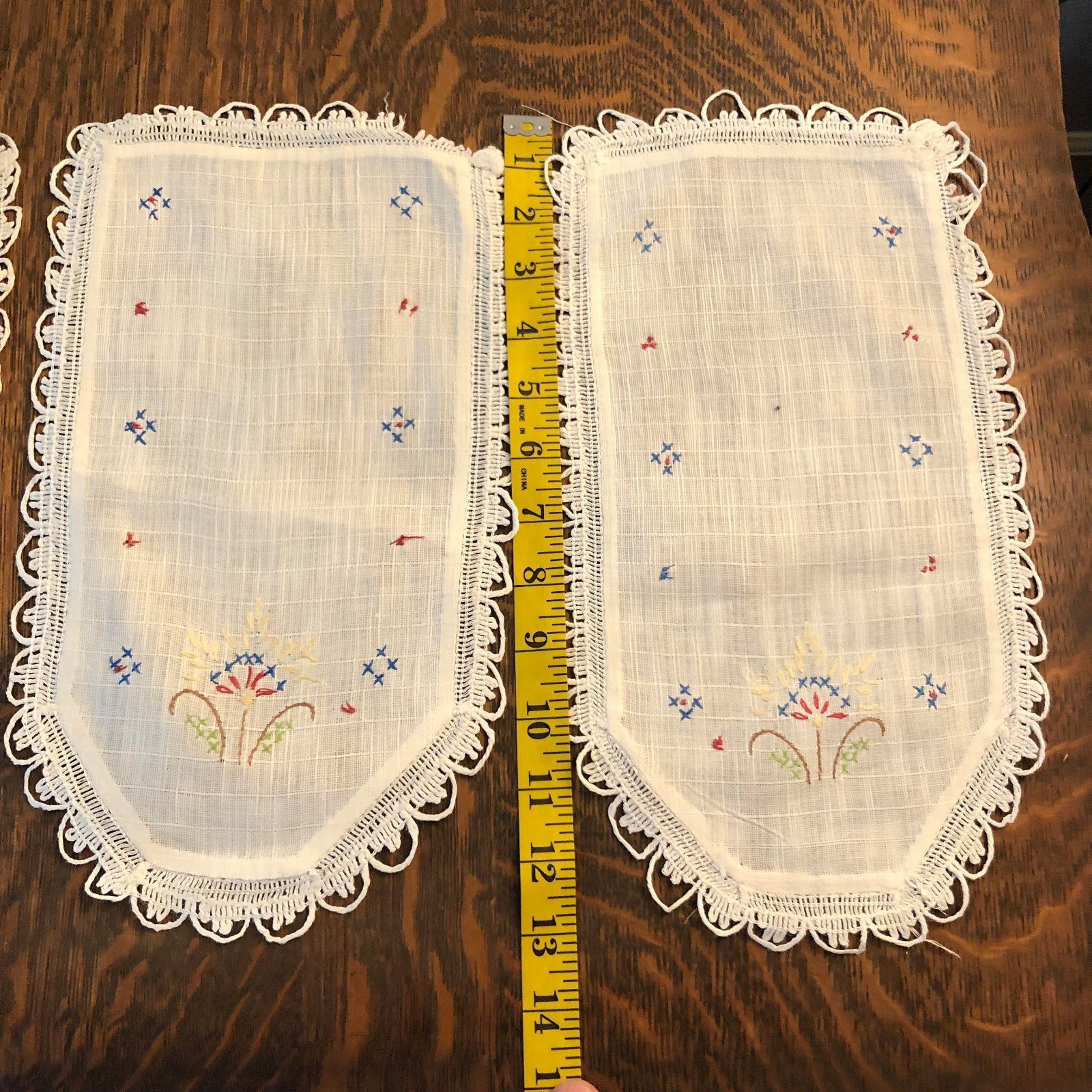 set OF 3 Vintage LINEN DRESSER SCARFS W HAND EMBROIDERY & CROCHET