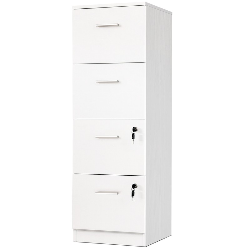 4-Drawer Vertical File Cabinet Wooden White Filing Cabinet w/ Lock Home Office