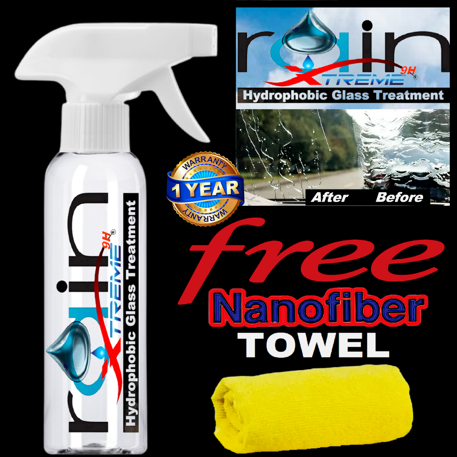 RAIN X TREME CERAMIC CAR COATING "1 YEAR" CERAMIC GLASS COATING TREATMENT - 8 OZ