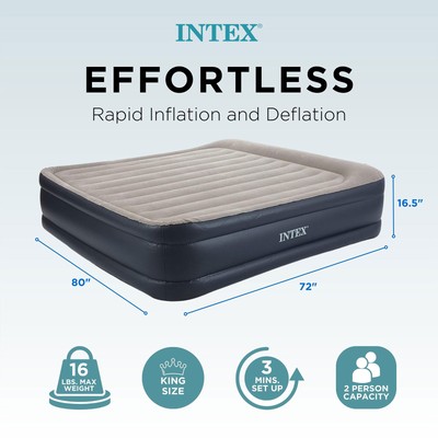 Intex Dura Beam Deluxe Raised Blow Up Air Mattress Bed with Built In Pump, King