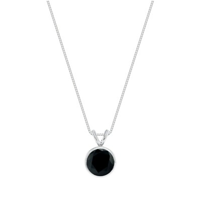 Pre-owned Shine Brite With A Diamond 1.75 Ct Round Cut Black Solid Real 14k White Gold Bezel Pendant 18" Necklace