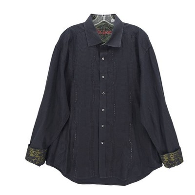 ROBERT GRAHAM Black Flip Cuff Shirt Embroidered 100% Cotton Size 2XL