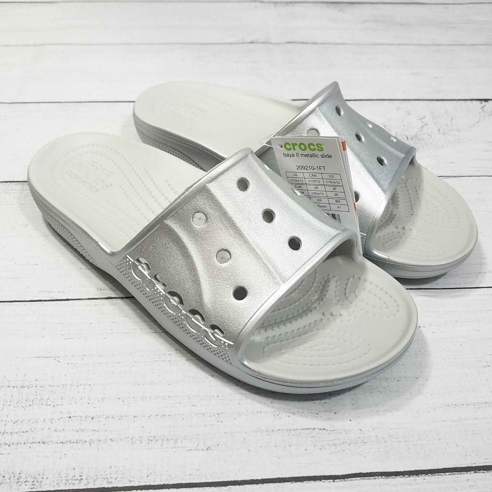 Crocs Baya ll Metallic Slide Sandals Mens Size 10 (Womens 12