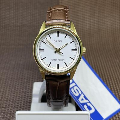 Casio LTP-V005GL-7A White Analog Brown Leather Classic Quartz Basic Ladies Watch