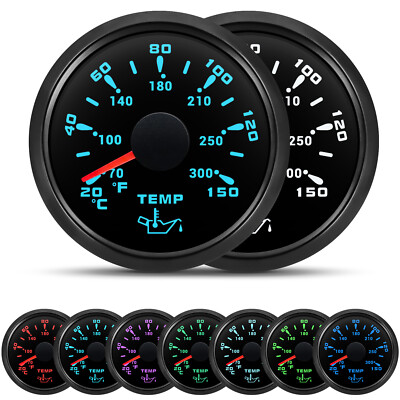 52mm Car Boat Oil Temperature Gauge 20-150  70-300  362-20Ohm 7 Colors Backlight