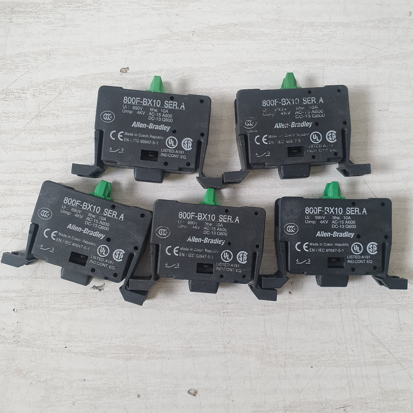 5 X Allen Bradley 800F-BX10 Ser A Contact  10 Amp   - S60
