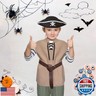 XonyiCos Boys Renaissance Pirate Set Medieval Sleeveless Lace Up Shirts and Belt and Ankle Pants Viking Scottish Halloween Kids Costume (Brown+green, L)