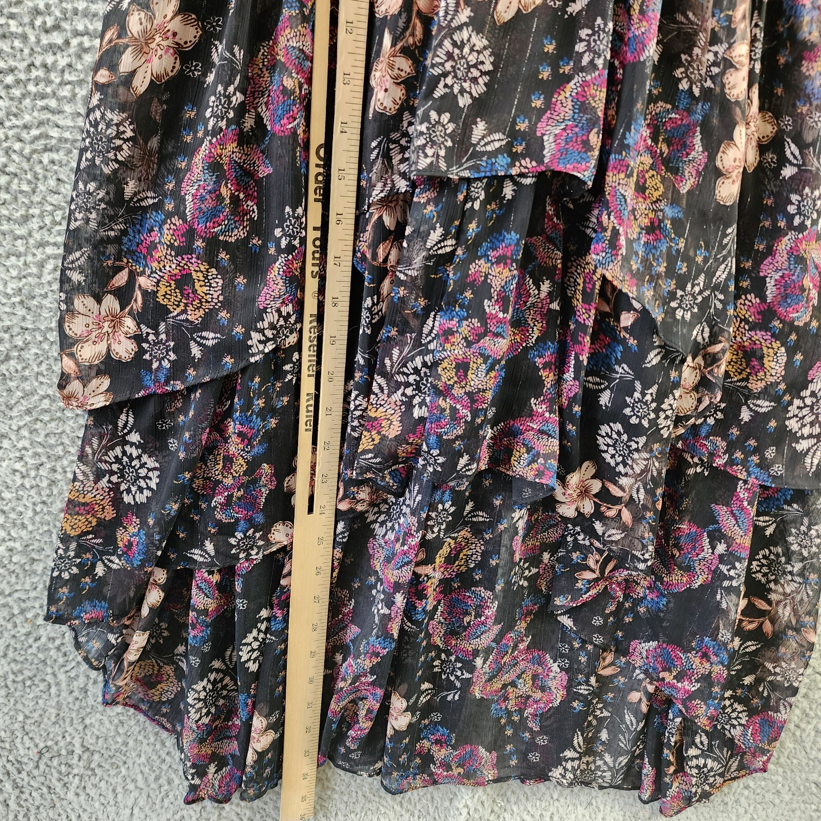 kensie V-Neck Ruffled Chiffon Midi Dress Women's 6 Black Multi Back Zip Closure - Picture 10 of 14