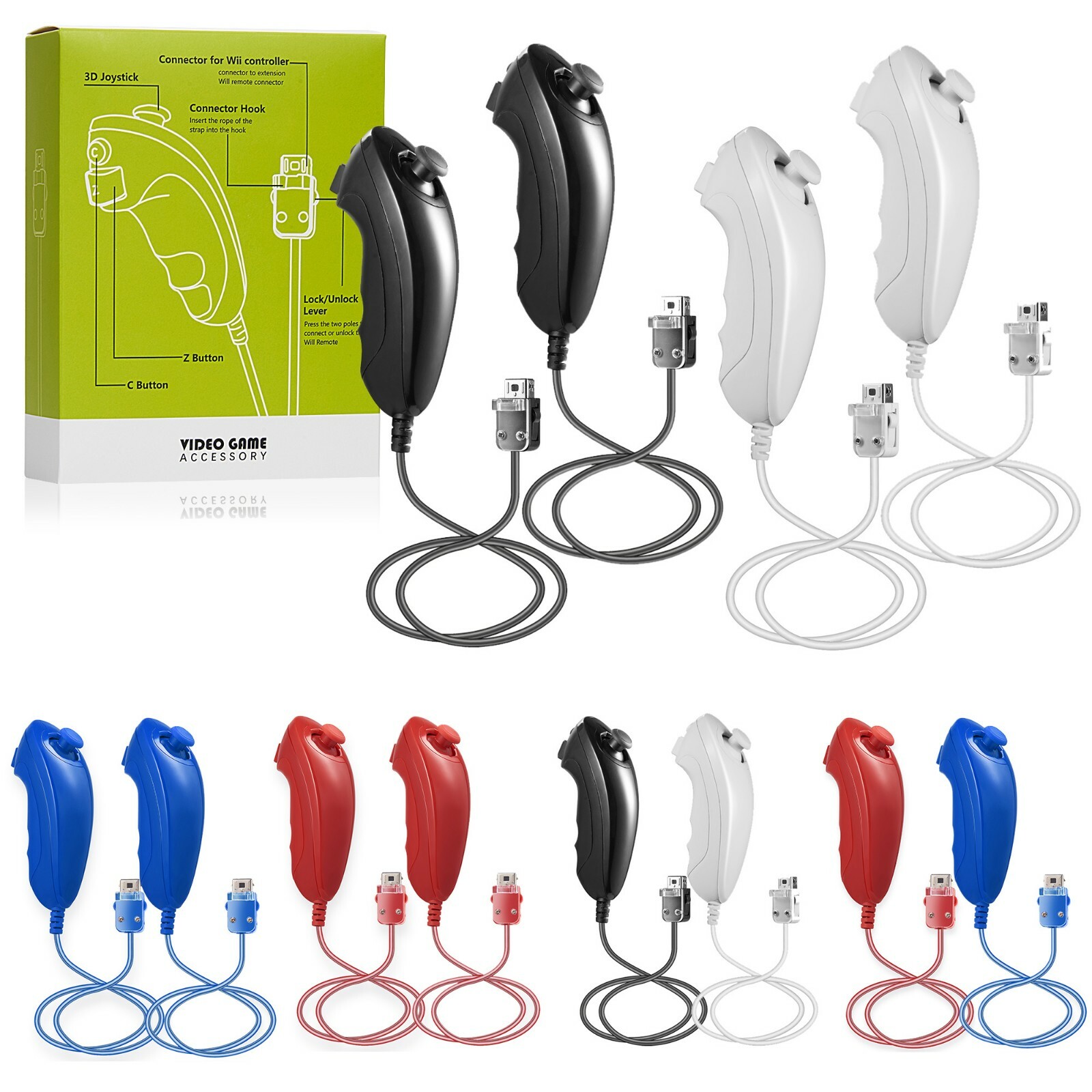 2 Pack Wii Nunchuck Controller Joystick Gamepad Replacement for Wii/Wii