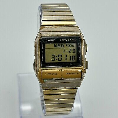 Vintage 1985 Men's CASIO Data Bank 50 Digital LCD Gold Tone Watch, Runs DB-520