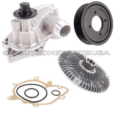 BMW E32 E34 WATER PUMP METAL IMPELLER, ALUMINIUM PULLEY, GASKET & FAN CLUTCH KIT
