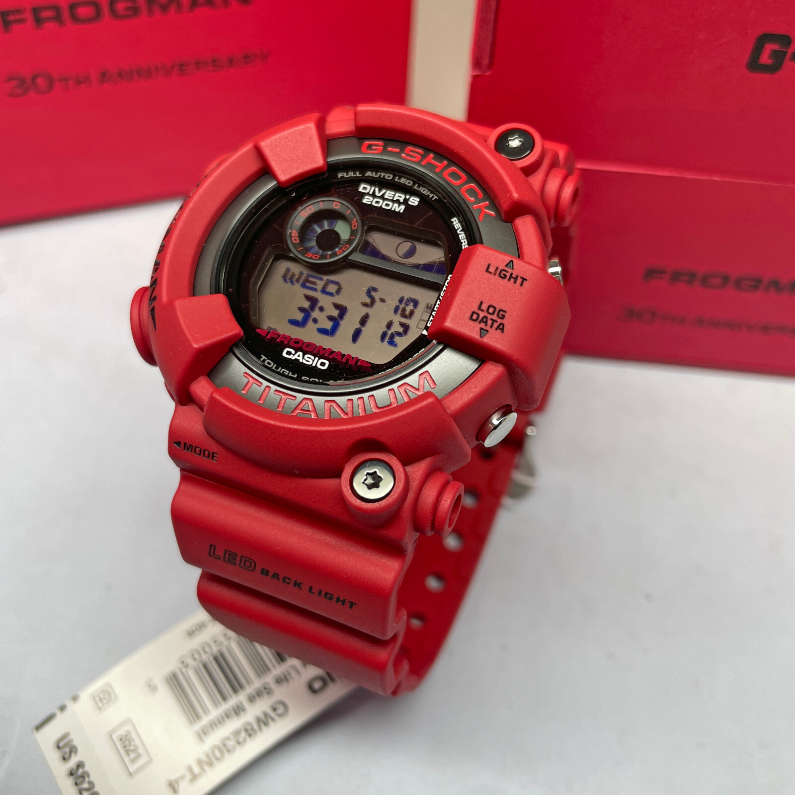 Pre-owned Casio G-shock Frogman Digital Titanium 30 Anniversary 8200 Red Watch Gw8230nt-4