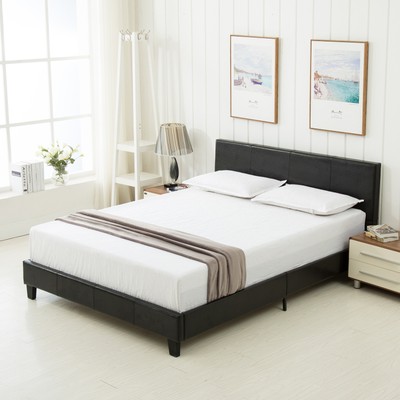 Twin Full Queen Faux Leather Platform Bed Frame amp Slats Upholstered Headboard