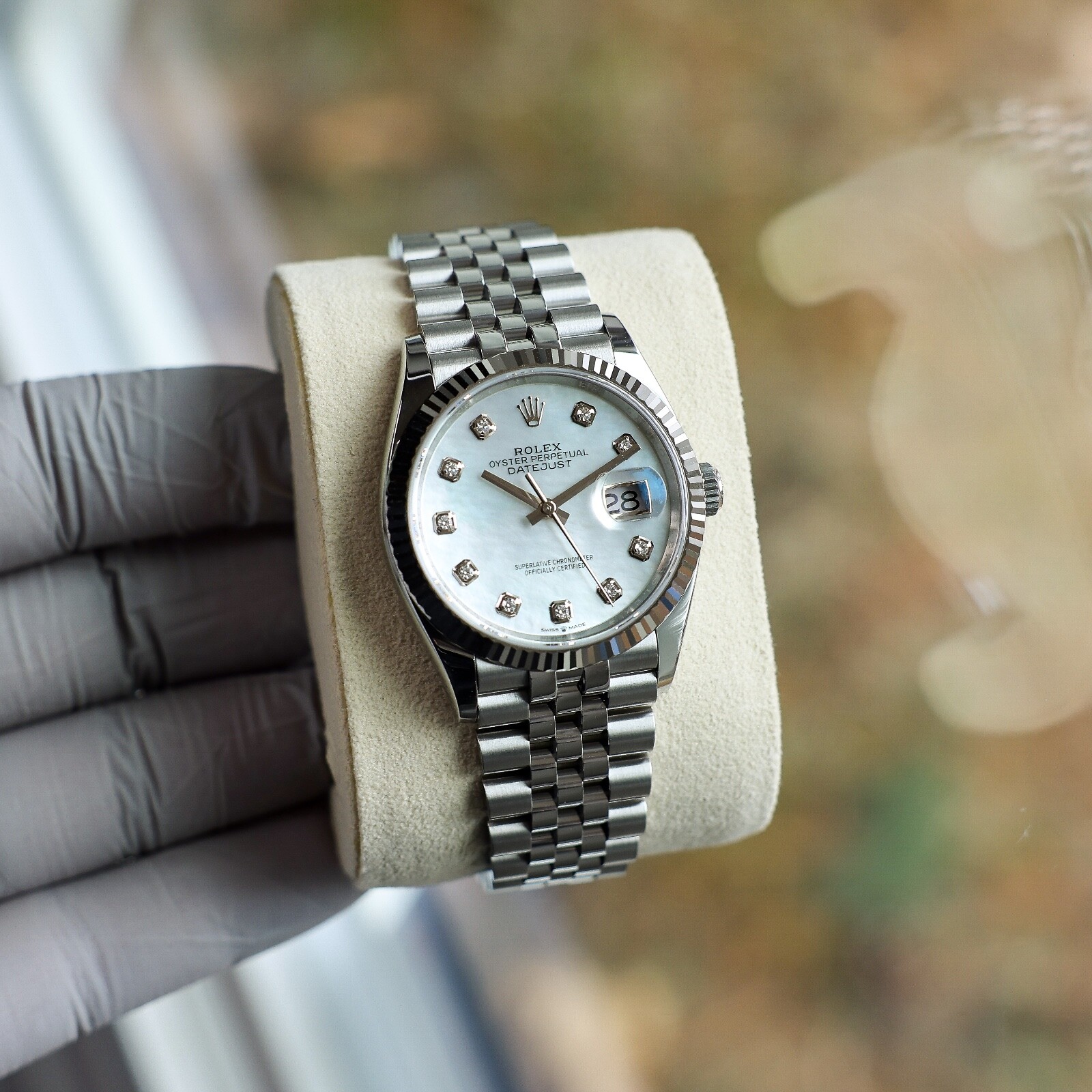 Pre-owned Rolex Datejust 36 Mm 126234 Mother Of Pearl Unworn 2024 White Mop Jubilee