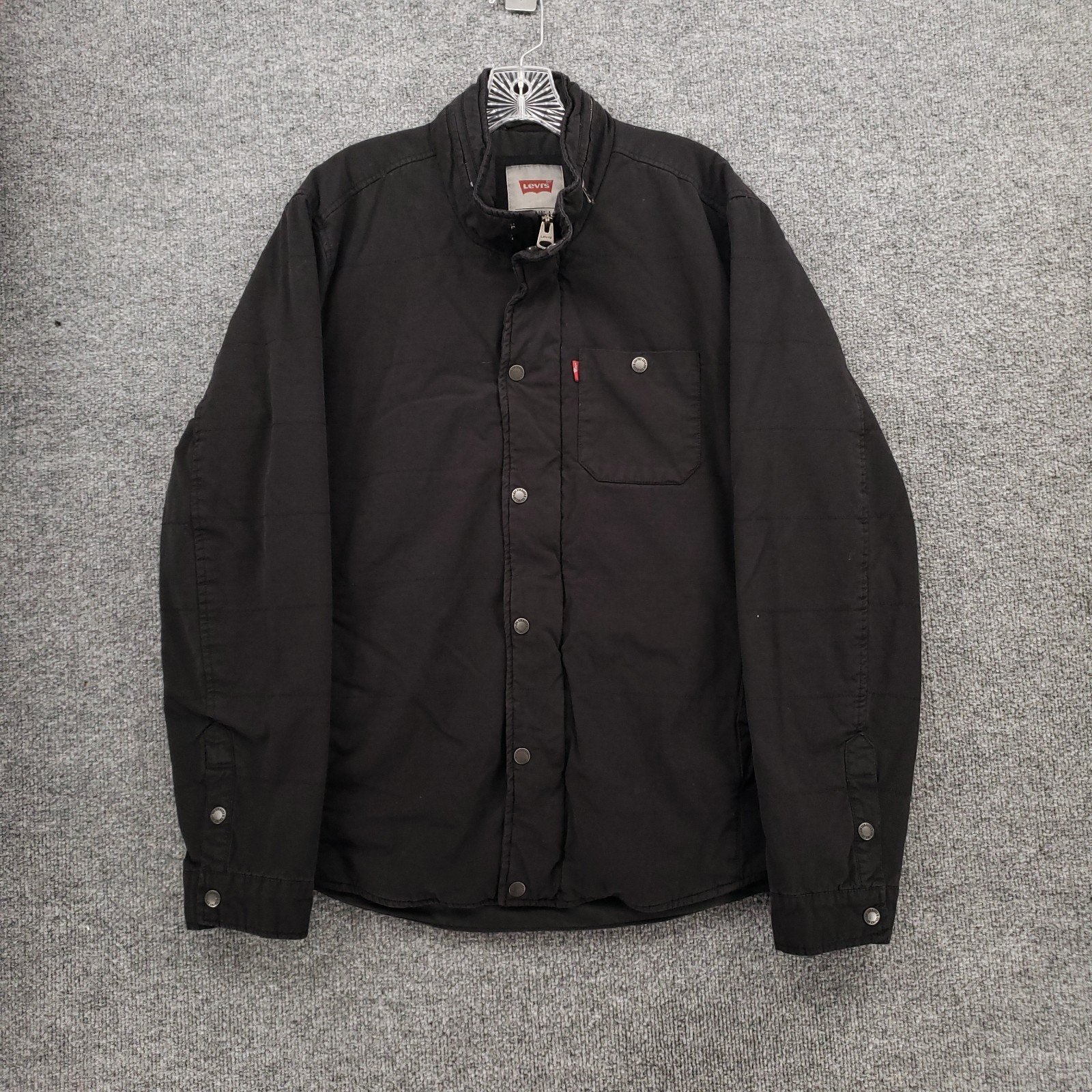 Levis Jacket Men L Large Black Full Zip Field Coat Lined Military Utility Canvas