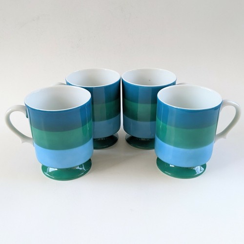 Vtg Holt Howard Pedestal Mugs Cups Blue Green Stripe 1966 Set 4