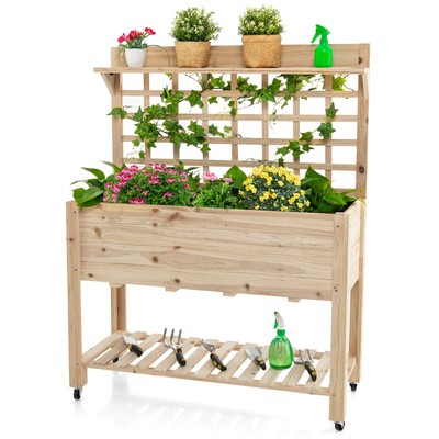Topbuy Raised Garden Bed with Trellis 41.5x16x54 Inch Mobile Elevated Planter