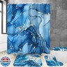 NBVKO 4 Pcs Blue Marble Shower Curtain Sets with Rugs Gold Bathroom Sets with Shower Curtain and Rugs Modern Abstract Bathroom Decor Accessories Shower Curtains for Bathroom Toilet Lid Cover