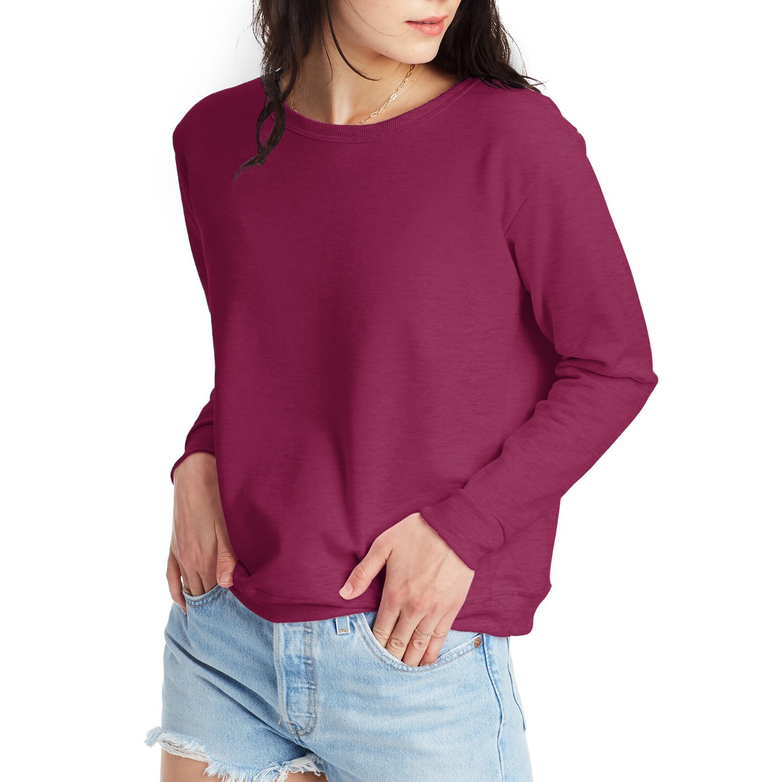 Hanes Women's Sweatshirt Crew Neck EcoSmart Recycled Cotton-Blend Fleece S-2XL