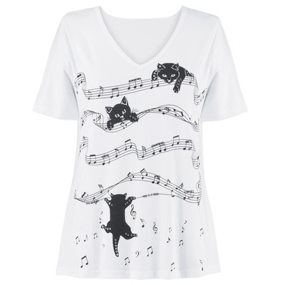 Playful Musical Kittens Short Sleeve V-Neck Top