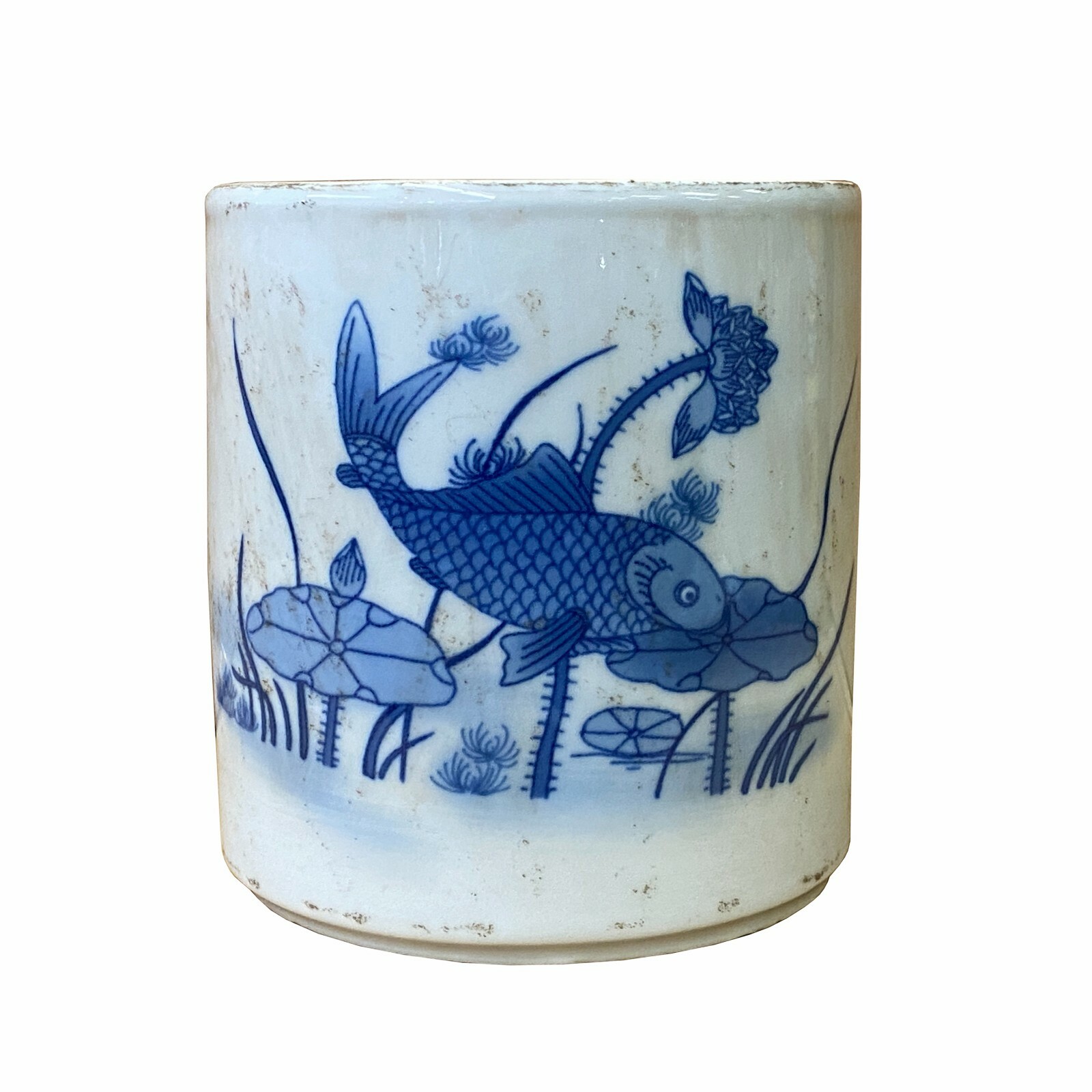 Chinese Distressed White Porcelain Blue Fishes Graphic Holder Vase ws1845S Chinese Distressed White Porcelain Blue Fishes Graphic Holder Vase ws1845S