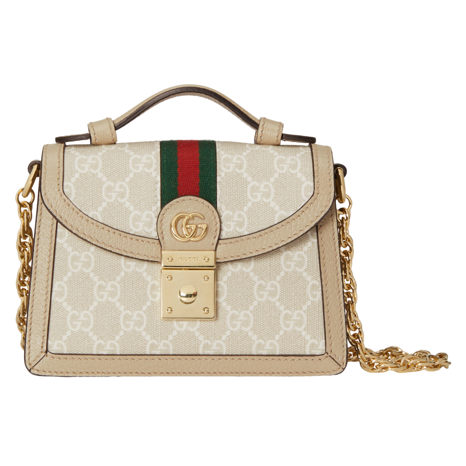 GUCCI Ophidia Mini $2450 Beige And White GG Canvas Shoulder