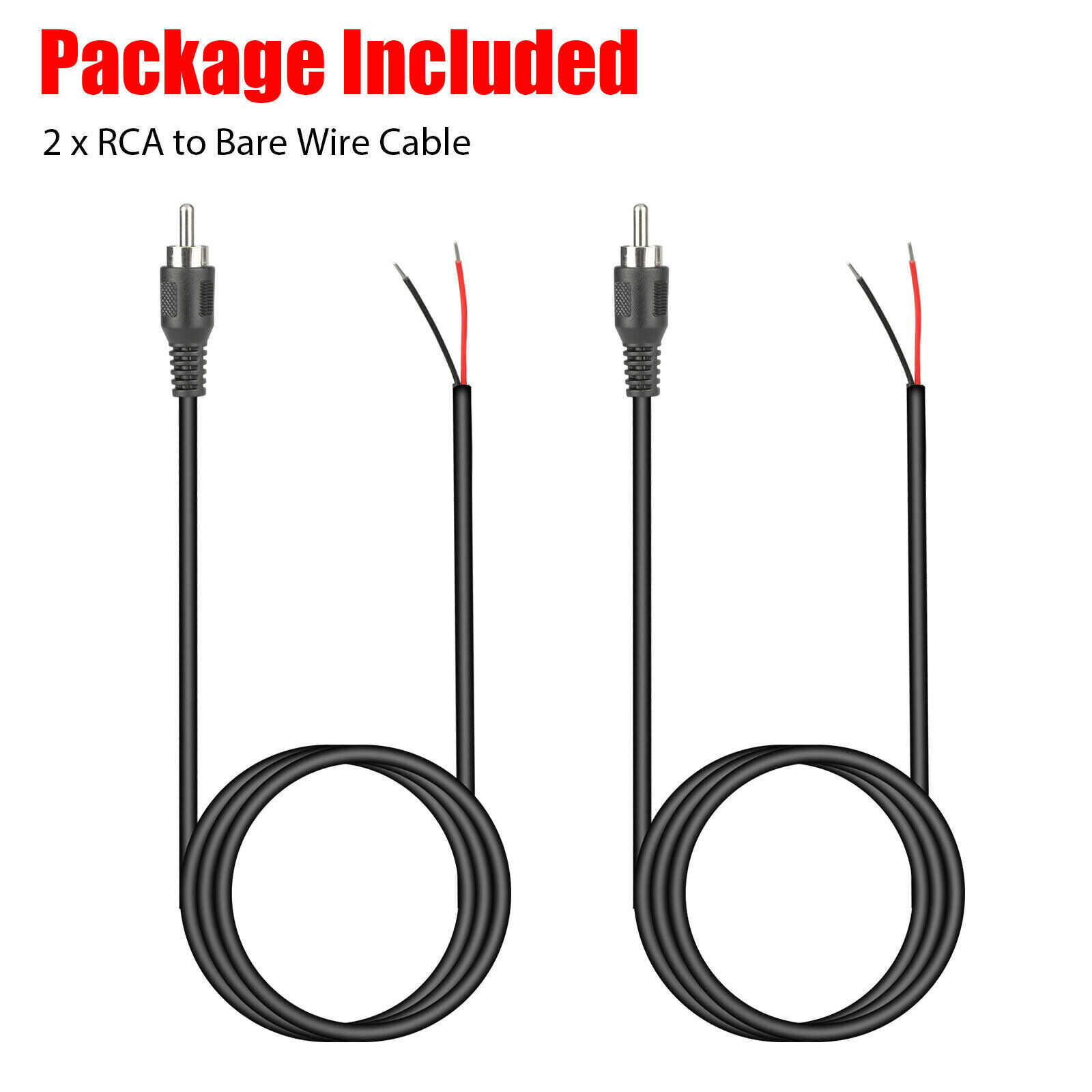 2Pack 10 ft RCA Male Plug to Bare Wire Audio Speaker Subwoofer HDTV Cable Cord