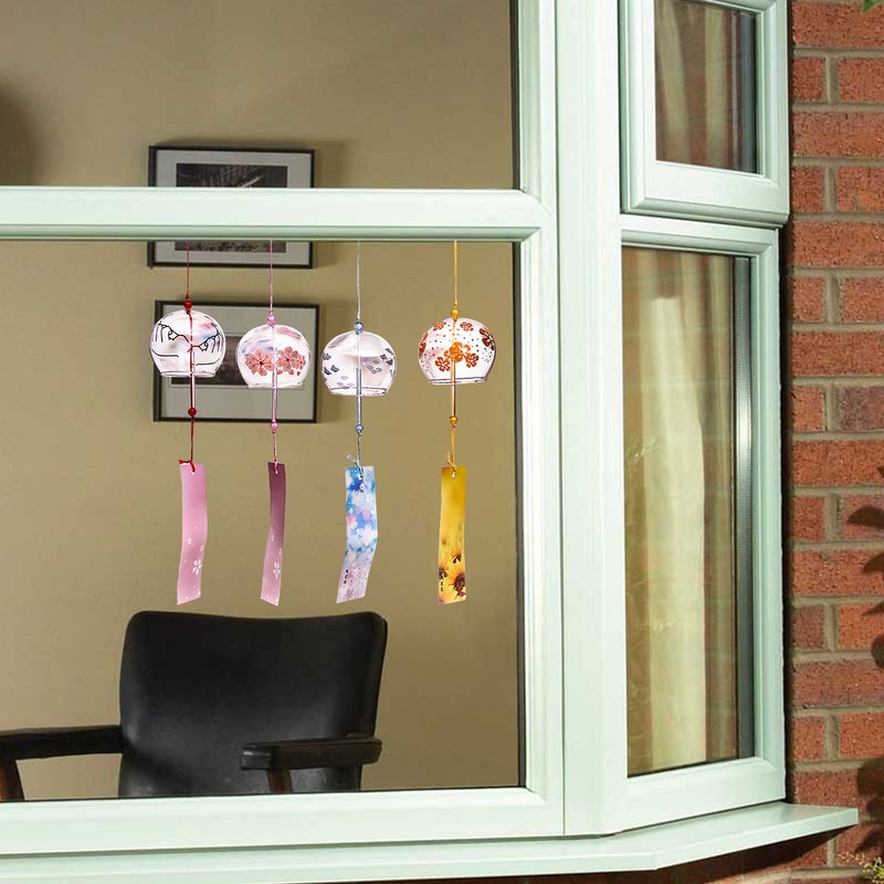 4pcs Glass Wind Chimes Japanese Style Wind Bell Hanging Decoration