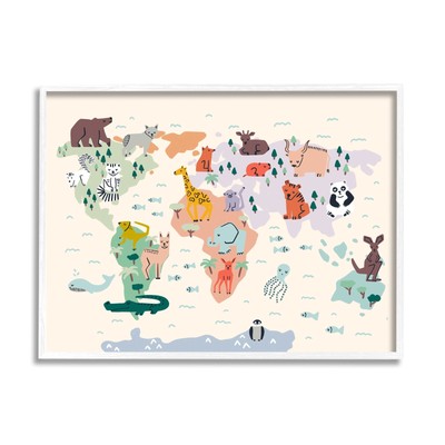 Stupell Educational World Map Native Animals Wildlife Chart