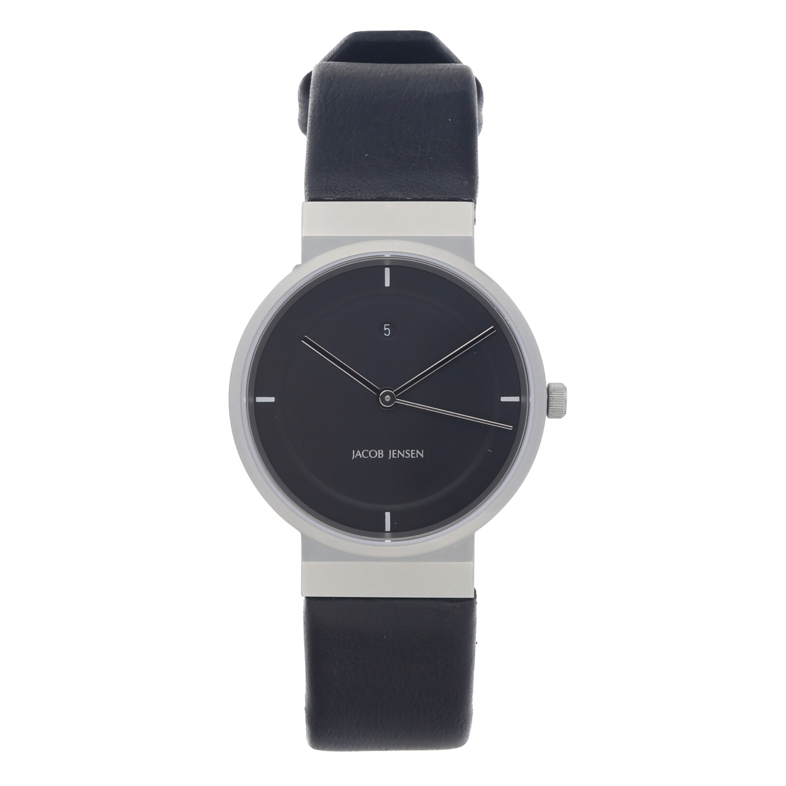 Pre-owned Jacob Jensen Design Jacob Jensen Dimension 890 Matte Black Dial Leather Swiss Quartz Women's Watch