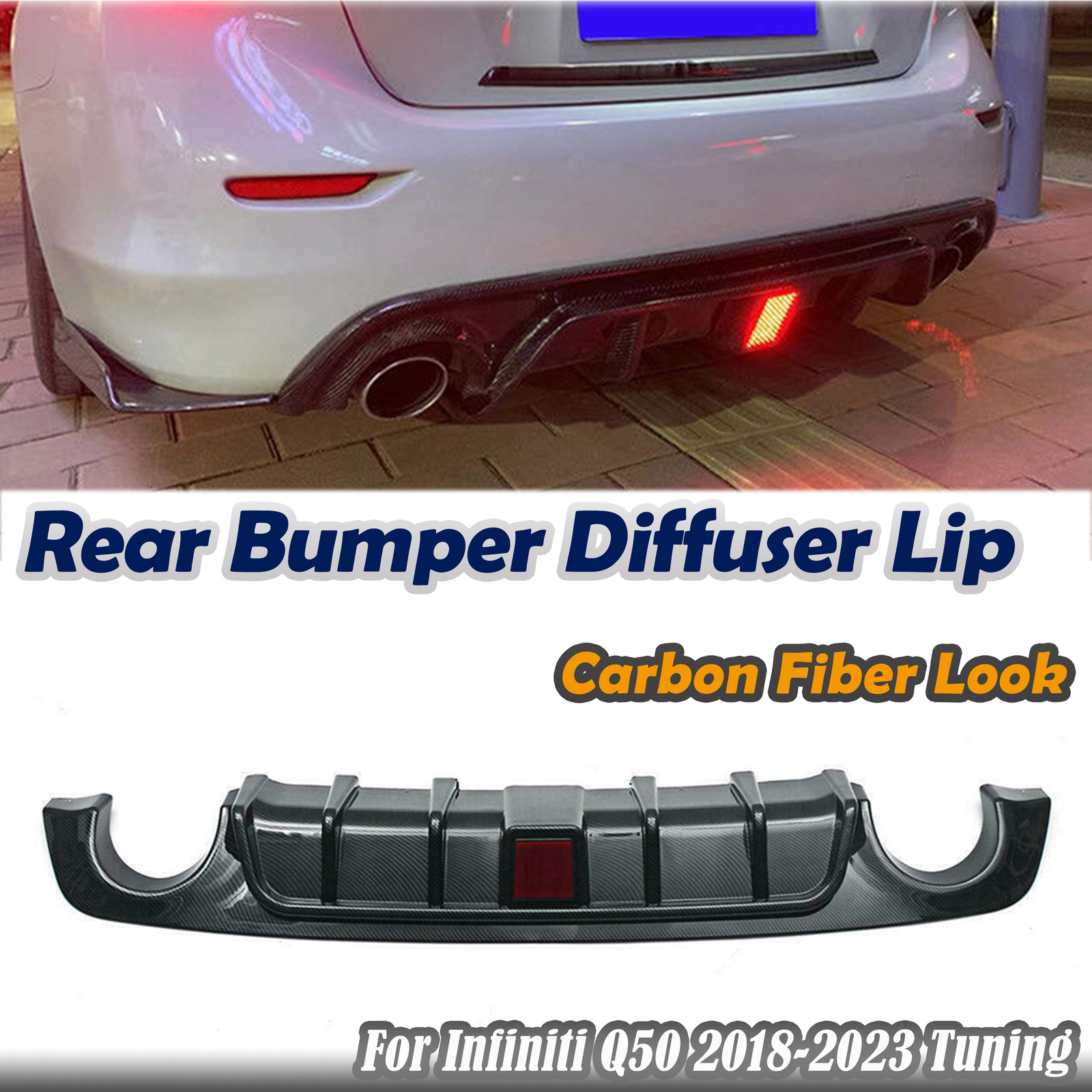 KUKUPN 車用カーボンファイバーフロントスポイラーリップリアバンパーディフューザーカバー保護インフィニティQ50 2014-20 Amazon |  カーボンファイバー製フロントスポイラーリップ/リアバンパーディフューザー、インフィニティ Q50 2014-2017 (標準/スポーツモデル) 対応  ... リアディフューザー 5フィン バンパースプリッター チンスポイラー ロワーリップ インフィニティ Q50 Q60 G37 G35 シ