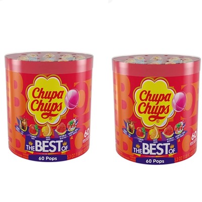 Chupa Chups Candy, Lollipops Drum Display,60 Count,5 Assorted Candy 2 Pack 120ct