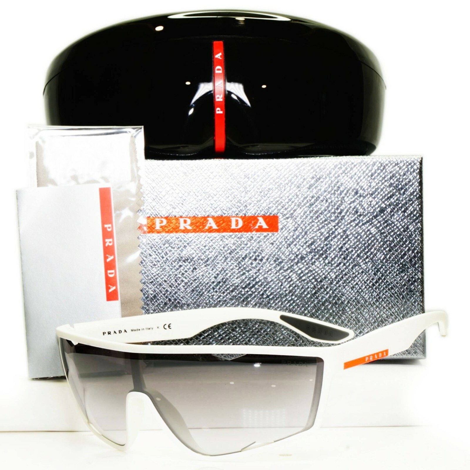 Authentic Prada Mens Sunglasses White Grey Silver Shield Authentic Prada Mens Sunglasses White Grey Silver Shield