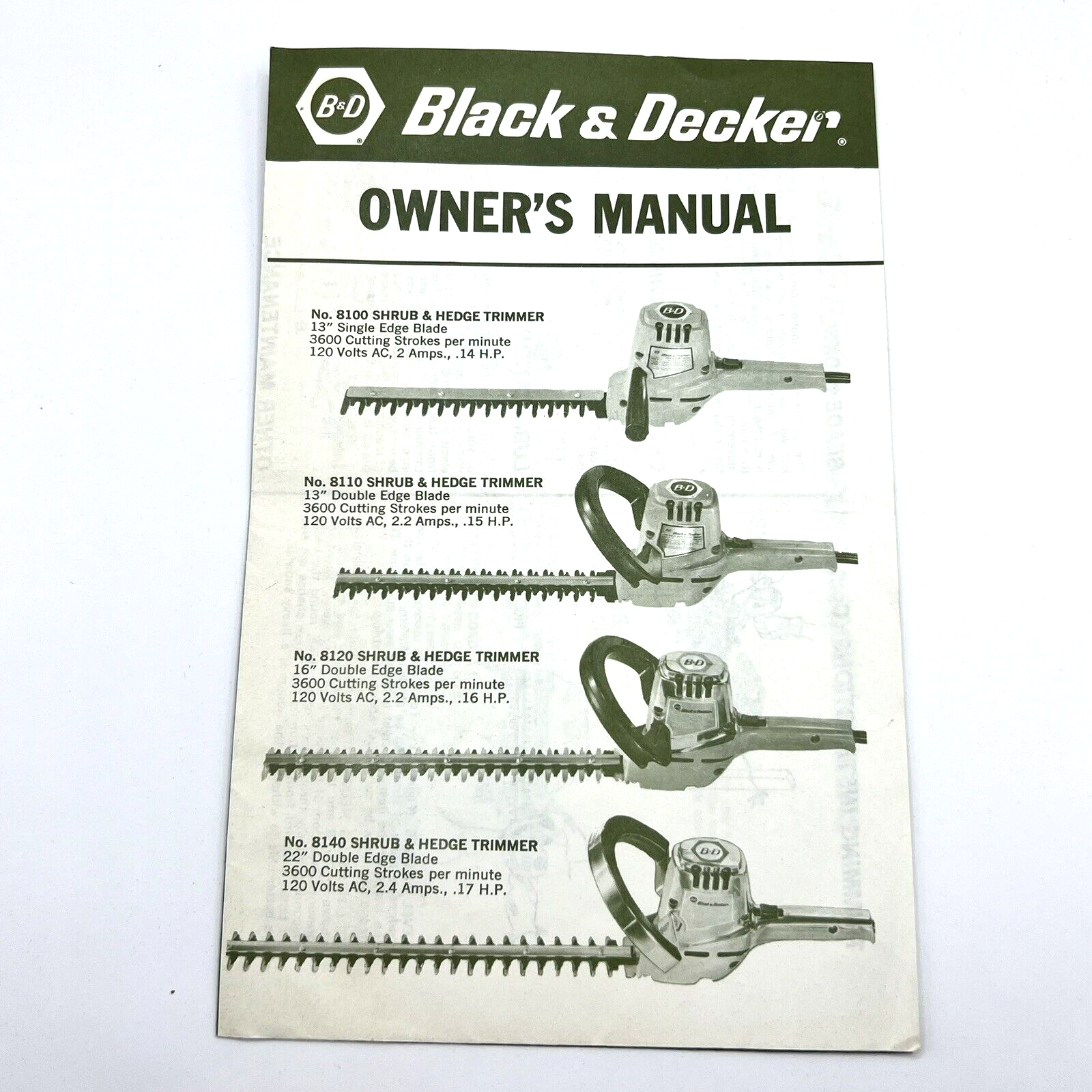Black & Decker Owner's Manual Shrub & Hedge Trimmer Models