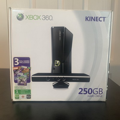Microsoft XBox 360 250 GB Black Console w/ Kinect In Box! (No Game Or Harddrive)