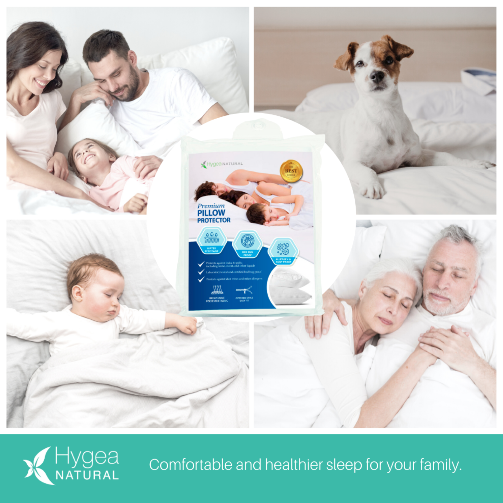 Hygea Natural King size Pillow Protectors, Bed Bug proof pillow covers, 2 Pack