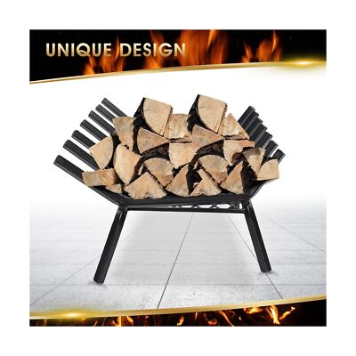 G GOOD GAIN Fireplace Grate with Ember Retainer, 24" Heavy Duty Cast Iron Ind...